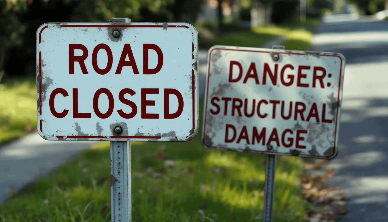 In the image, several street signs display warning messages indicating that something is wrong, symbolizing the stress response system's reaction to chronic stress and the potential consequences on mental health. These signs serve as a metaphor for feeling anxious and the need to manage stress in a balanced life.
